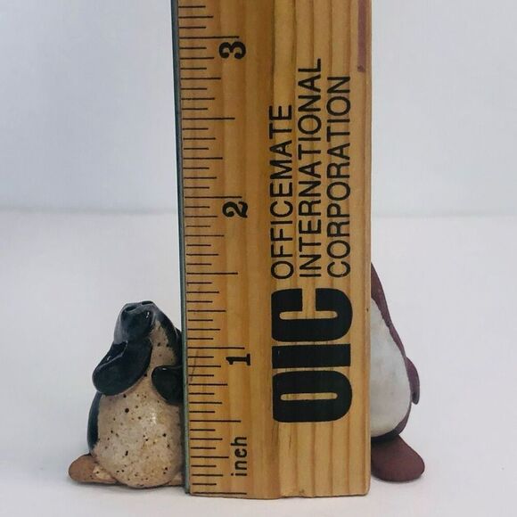 handmade handcrafted clay pottery penguins brown and black glazed 2.5 3 inch - Picture 5 of 12